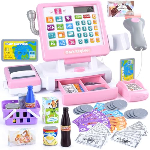 PLAY Kids Cash Register Toy for Pretend Play with Calculator & Microphone