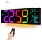 16'' Digital Wall Clock large display with Remote Control LED Dual Alarm Clocks with 8 RGB Colors - Lights Adjustable Brightness - Date-Auto DST - Temperature Memory Function - for Home, Gym, Office
