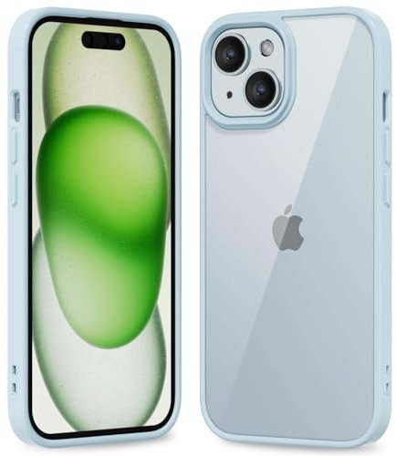 oakxco Thin Slim Clear case for iPhone 15 iPhone 14 iPhone 13 Case, Transparent Hybrid Hard Shell Plastic & Soft Silicone Rubber Bumper, Non-Yellow Acrylic Protective Cover for Men Boy, Light Blue