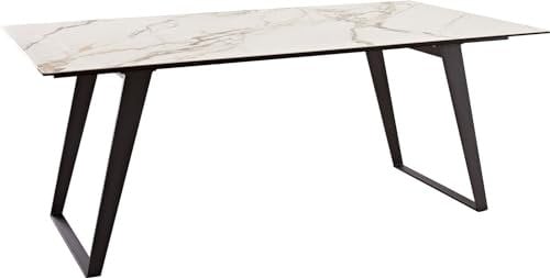 DELIFE Esszimmertisch Edge Keramik Calacatta Luxe Weiß-Gold-Grau 200x100 Metall Schräg Schwarz