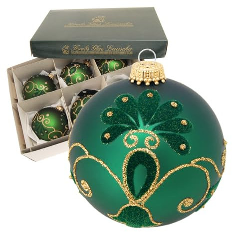 Krebs Glas Lauscha - Weihnachtsdekoration/Christbaumschmuck aus Glas - Kugel mit satiniertem Dekor - Farbe: Grün - Menge: 6 Stück - Größe: ca. 8 cm