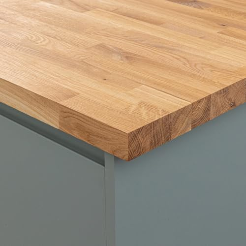 domli Solid Oak Wood Kitchen Worktop | 2000mm x 620mm x 22mm Hardwood Worktops | 40mm Stave Oak Wooden Timber Countertops