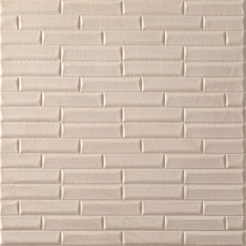 3D Wandpaneele Selbstklebend, 70 x 280CM Selbstklebende Wandfliesen, Plüschköper Ziegelsteinmuster, Wasserdicht und Stoßfest, Geeignet für Küche, Schlafzimmer, Wohnzimmer (Beige)