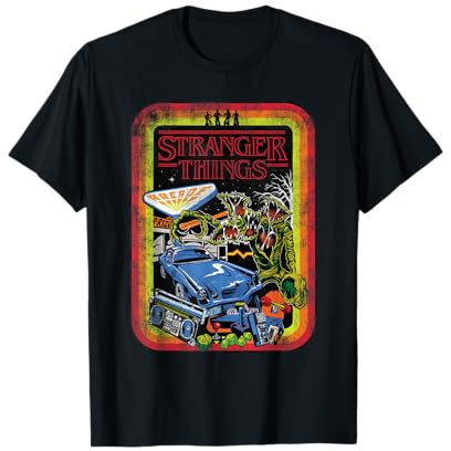 Stranger Things T-Shirt Schwarz Unisex Erwachsene Klein EU 100% Polyester Klassisch Retro Sketch Cover Horror Design