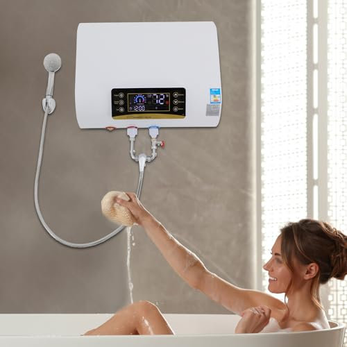 WSIKGHU Serbatoio per acqua calda elettrica da 80 l, 220 V, scaldabagno a parete, con termostato, 30 – 75 °C, con unità doccia e dispositivo di protezione contro le perdite