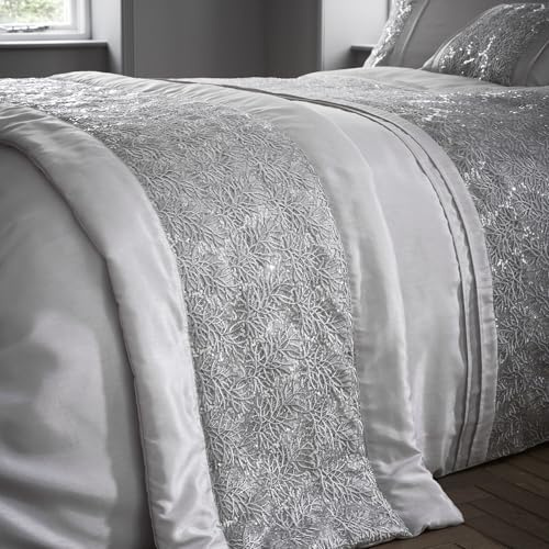 Portfolio Home Rouen Embellished Sequins Silver Rectangular 50 x 220cm Quilted Bed Runner Bedding Decor