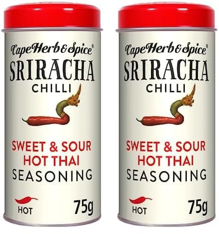Cape Herb & Spice Sriracha Chilli Sweet & Sour Hot Thai Seasoning Condiment, Chilli Rating Hot, 75 g Tin (Pack of 2)