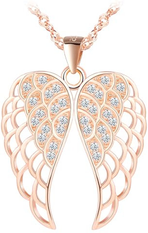 MOOFUN Colgante de alas de ángel, cadena para mujer y niña con circonita, plata 925, cadena para mujeres, mamá, esposa, novia, alas de esqueleto, collar de bisutería, cumpleaños, día de San Valentín