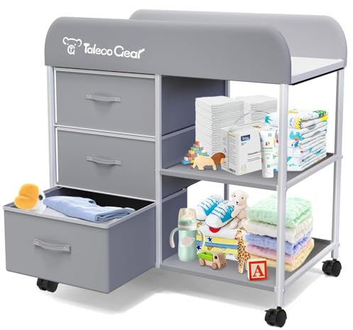 Table à langer portable, commode à langer avec matelas imperméable, commode avec 3 paniers de rangement, organisateur mobile de chambre d'enfant pour nouveau-né
