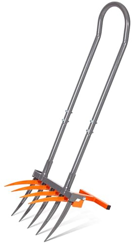 Walensee Outil de jardin à fourche large, 9 dents robuste, fourche à main, fourche de jardin 2 en 1 avec poignée ergonomique en forme de U, fourche à bêcher pour le jardinage, la culture