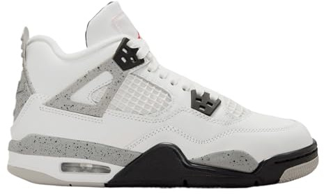 Air Jordan 4 Retro White Concrete School Lifestyle Shoes (Black/Grey/Red/White), Concrete Grey-Black, 6.5 Big Kid