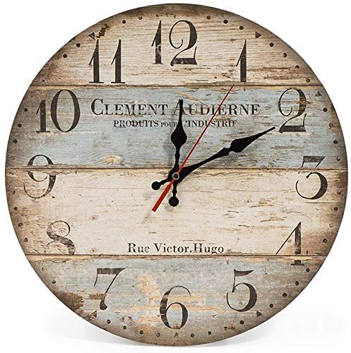 Blmirror 12 Inch Silent Vintage Wooden Round Wall Clock Numerals Vintage Rustic Style Wooden Round Home Decor Wall Clock
