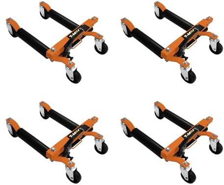 Vehicle Positioning Skates x 4 Hydraulic Wheel Car Dolly Set Of 4 Heavy Duty Lift Jack Transport Trolley Foot Pedal 12 lifting range Tyres Up To 10 Wide 680kg / 1500lb Per Skate Auto Repair Moving