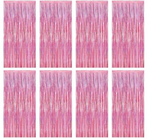 8 Stück Lametta Vorhang Rosa 1x2M Metallische Glitzervorhang Geburtstag | Glitter Tinsel Curtains Hintergrund Fringe Folien Vorhänge für Geburtstage Hochzeit Bühnendekor Weihnachten Party
