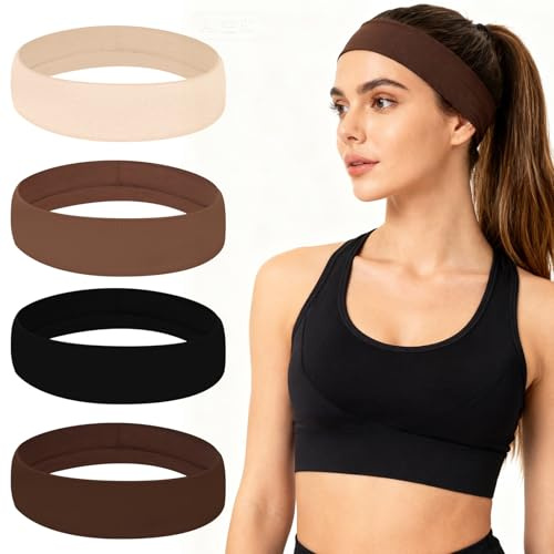 Stirnband Damen Sport 4 Stück Haarband Damen Elastisches rutschfeste Haarbänder Schweißband Stirn Headband für Yoga Fitness Joggen Workout