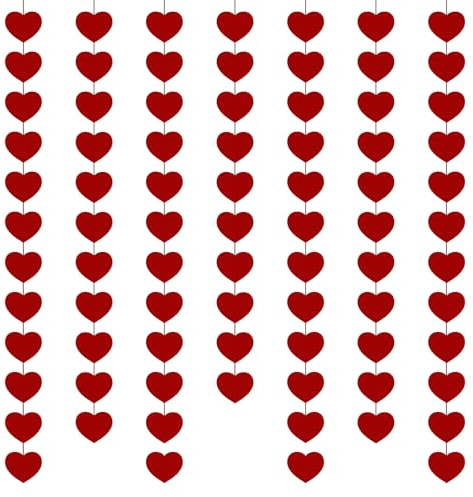 Valentinstag Deko Herz Girlande, 80er Set Rote Filz Herzen zum Aufhängen, DIY Romantische Herzgirlande Dekoration für Hochzeit, Jahrestag & Party