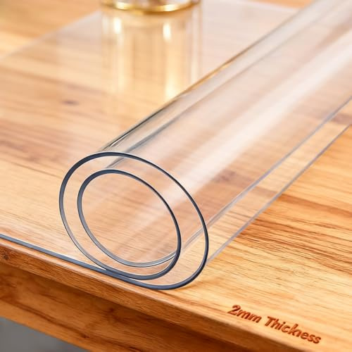 XUTUUDID Tischdecke Transparent 2mm, Tischfolie Transparent Abwaschbar, Verschiedene Größen, nach Maß, Fettdicht Tischschutz Crystal Tischschutzfolie (90 x 140cm)