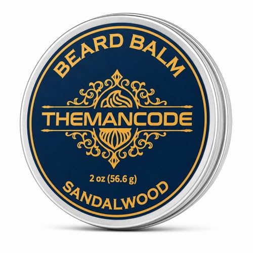 THEMANCODE Sandelträ skäggbalsam för män, 2 oz | Mjukgörande vax, med jojobaolja och kollagen, vård och skäggstyling, present till män