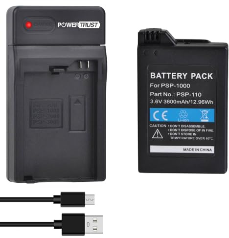 PowerTrust 1 batteria PSP-1000 con caricatore per console gamepad Sony PSP-1001, PSP-1002, PSP-1003, PSP-1004, PSP-1005, PSP-1006
