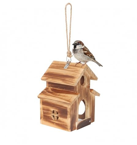 Relaxdays Vogelhaus, geflammtes Holz, zum Aufhängen, HxBxT: 21 x 16,5 x 14,5 cm, Garten & Balkon, Vogelfutterhaus, braun