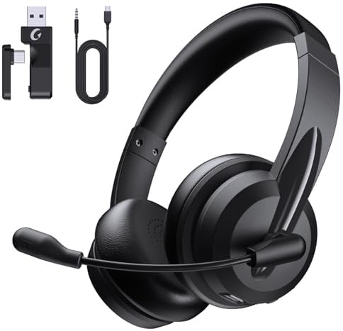 syndesmos Headset mit Mikrofon Bluetooth, Verstellbares Kopfband Headset PC
