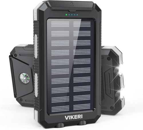 Vikeri Solar Powerbank 26800mAh, Tragbares Solarladegerät | Wasserdichtes USB C Externer Akku mit 4 Outputs, Power Bank für Smartphones, Tablets und mehr, Dunkelorange