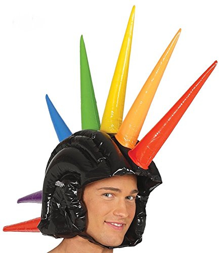 shoperama Aufblasbarer Irokesen Helm mit bunten Stacheln Party lustig Dornen 80er 90er Jahre