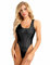 TiaoBug Damen Einteiler Figuroptimizer Badeanzug Bauchweg Schwimmanzug Sexy Metallic Monokini Mit Hoher Beinausschnitt Wetlook String Body Bodysuit Schwarz XL