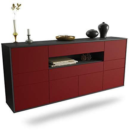 Dekati Sideboard Coral Springs hängend (180x77x35cm) Korpus anthrazit matt - Front Rot - Push to Open - Leichtlaufschienen