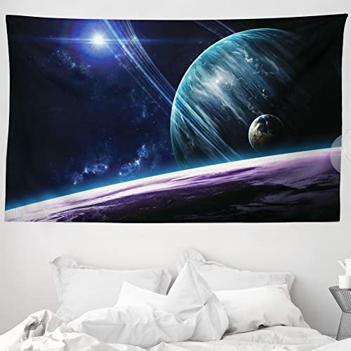 ABAKUHAUS Platz Wandteppich und Tagesdecke, Universum mit Planeten aus Weiches Mikrofaser Stoff Waschbar ohne Verblassen Digitaldruck, 230 x 140 cm, Blau Lila