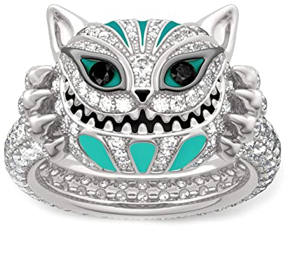 4.08 Karat Cheshire Katzenringe für Frauen Sterling Silber Emaille Ringe Handgemachte weiße Diamant Tierringe Braut Set Hochzeit Verlobung Jubiläumsversprechen (58 (18.5))