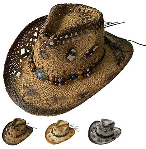 YiyiLai Chapeau de Paille Homme Western Cow-Boy Respirant Anti-Soleil Café Foncé
