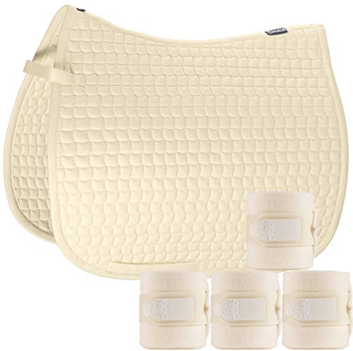 Eskadron Set Basic Cotton Schabracke mit Fleecebandagen in Creme, Größe:Pony Dressur (PD)