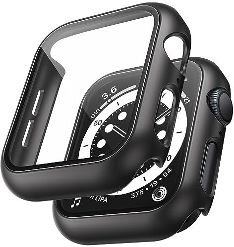 TAURI 2 Pack Funda para Apple Watch SE3/2/1, Series 6/5/4 44mm con Protector de Pantalla de Cristal Templado 9H, [Touch Sensitive] [Full Coverage] Slim Bumper Protective Cover para iWatch 44mm - Negro