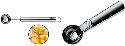 WMF Profi Plus Melonenausstecher Kugeln 15 cm, Kugelausstecher mit Ablaufloch, kleiner Portionierer & Gourmet Eisportionierer 18 cm, Eislöffel mit Auswerfer, Cromargan Edelstahl poliert