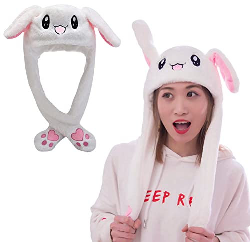 AYEUPZ Spielzeug Bunny Hat,mütze mit ohren,Plüsch Kaninchen Hut Spielzeug mit Beweglichen Ohren,Niedlichen Hut mit Airbag(Weiß)