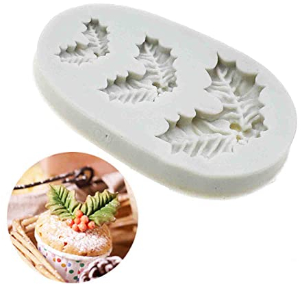 Reland Sun Stampo in silicone con foglie di agrifoglio, stampo in silicone per torte e fondenti, per decorare torte e cupcake