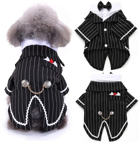 DENTRUN Hund Smokings Anzüge Hunde Formell Hochzeit Party Hundekostüm Hunde Kleidung für Kleine Mittelgroße Große Hunde Kostüm Shirt mit Fliege Verstellbare Schleife Bandana Hundeanzug Winter