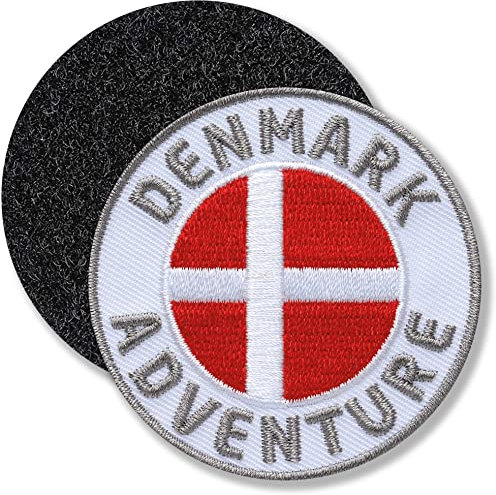 Dänemark Denmark/Klett-Patch gestickt rund/Klett Patch Patches Aufnäher Applikation zum aufnähen aufkleben auf Kleidung Rucksack Taschen Flagge