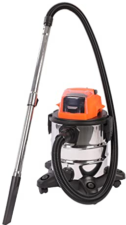 Yard Force 20V Wet and Dry Vacuum Cleaner -Indoor & Outdoor Cleaning - 20L Stainless Tank with 4.0Ah Battery and Charger - LW CVC1, LW CVC1-UK, Silver