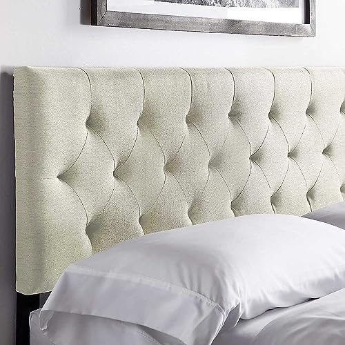 LUCID Gepolstertes Kopfteil – Bett 140 cm – Höhenverstellbar von 85 bis 115 cm, Rauten-Steppung, Pearl / Beige