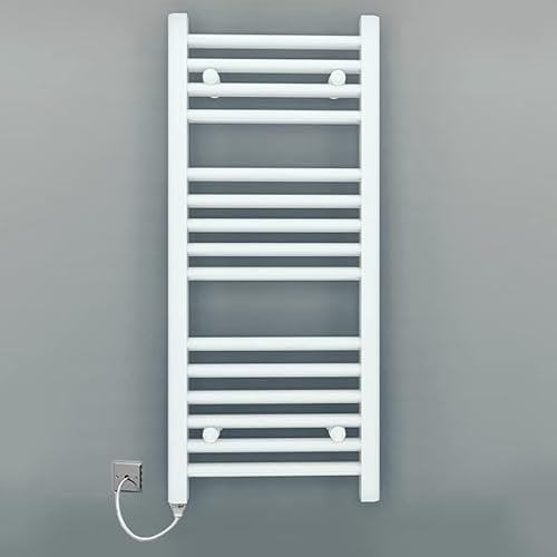 Myhomeware 400mm Wide Straight White Electric Pre-Filled Towel Rail Radiator For Designer Bathroom UK (400 x 800 mm (h))