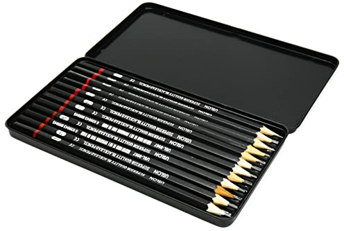 DAUMKINO® Bleistiftset mit 12 Qualitäts-Bleistiften sehr weich 8B bis hart 2H in Metallbox, zum Zeichnen, Entwerfen, schnellen Skizzieren und Schraffieren für zu Hause und unterwegs