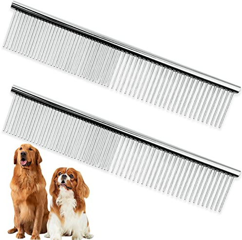 SZCXDKJ Stainless Steel Pet Grooming Comb, 19 x 3.5 cm Rounded Teeth Dog Comb Greyhound Comb Grooming Tools for Large Medium and Small Dogs Cats Horse