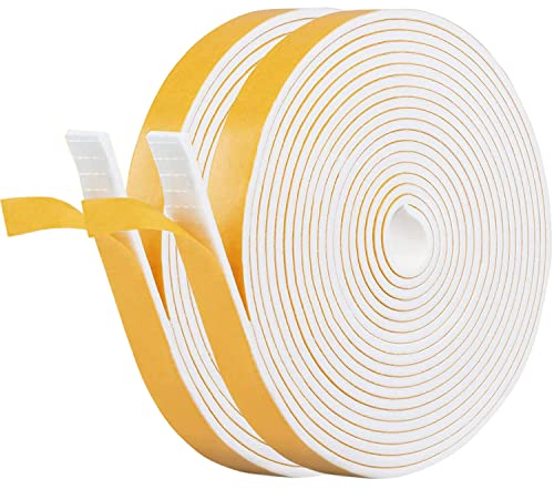 Dichtungsband Selbstklebend für Türen Fenster, 12mm(B) x 3mm(D)/12m Schaumstoff klebeband Gummidichtung Gegen Kalte Zugluft/Anti-Kollision/Schalldichter/Wasserdichter/Staubdicht Weiß