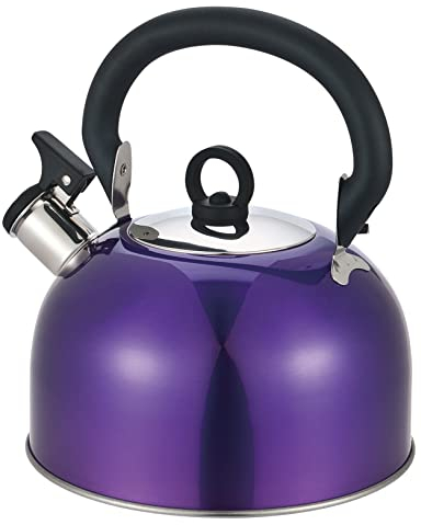 Buckingham Stainless Steel Whistling Kettle Metallic Purple with Cool Touch Handle Suitable for Camping Hiking Indoor & Outdoor Use 2.5 Litres