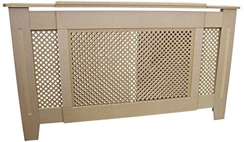 Cache Radiateur Ajustable & Extensible à Motif Grillagé en MDF Naturel Personnalisable de 140cm à 192cm de Large x 82cm de Haut x 20,5cm de Profondeur Décoration Intérieur [Kit de Fixations Inclus]