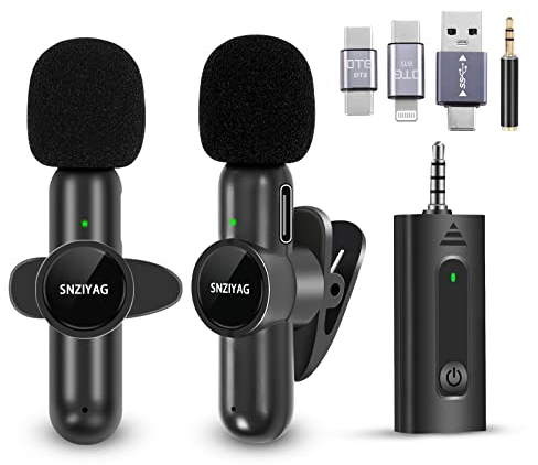 SNZIYAG Microfono inalámbrico de Solapa para iPhone/Android/Cámara/PC,micrófono Doble Plug and Play inalámbrico para grabación de Video,Youtube,Vlog,Tiktok,entrevistas (Black-3.5mm-2Pcs Mic)