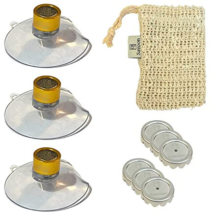 Lot de 3 Porte Savon Aimanté | Couleur Or | à Ventouse | sans Perçage | en Acier Inoxydable | se Fixent sur Toutes Les Surfaces | Idéal pour Salle de Bain, Cuisine