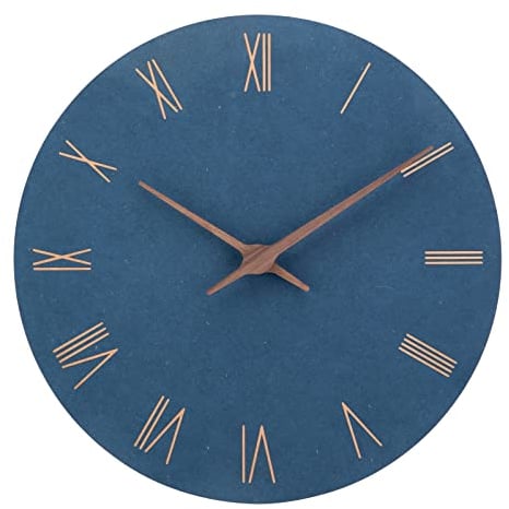 ACCSHINE MDF Holz Wanduhr Ohne TickgeräUsche Lautlos Modern 30cm Quarz Groß Batterie Betriebene Wanduhr Einfach zu Lesen für Zimmer Zuhause KüChe Schlafzimmer BüRo Schule (Blau+Römische Ziffern)